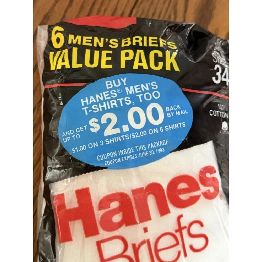 Vintage Hanes Men's Briefs White Size 34 6 pack Underwear Cotton 1990 NOS Sealed
